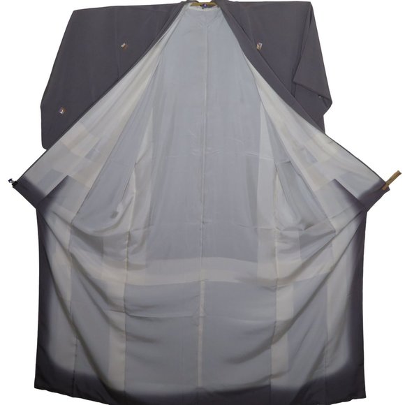 Japanese Kimono Silk Houmongi Vintage Solid Gray Embroidery 59in - Picture 6 of 10